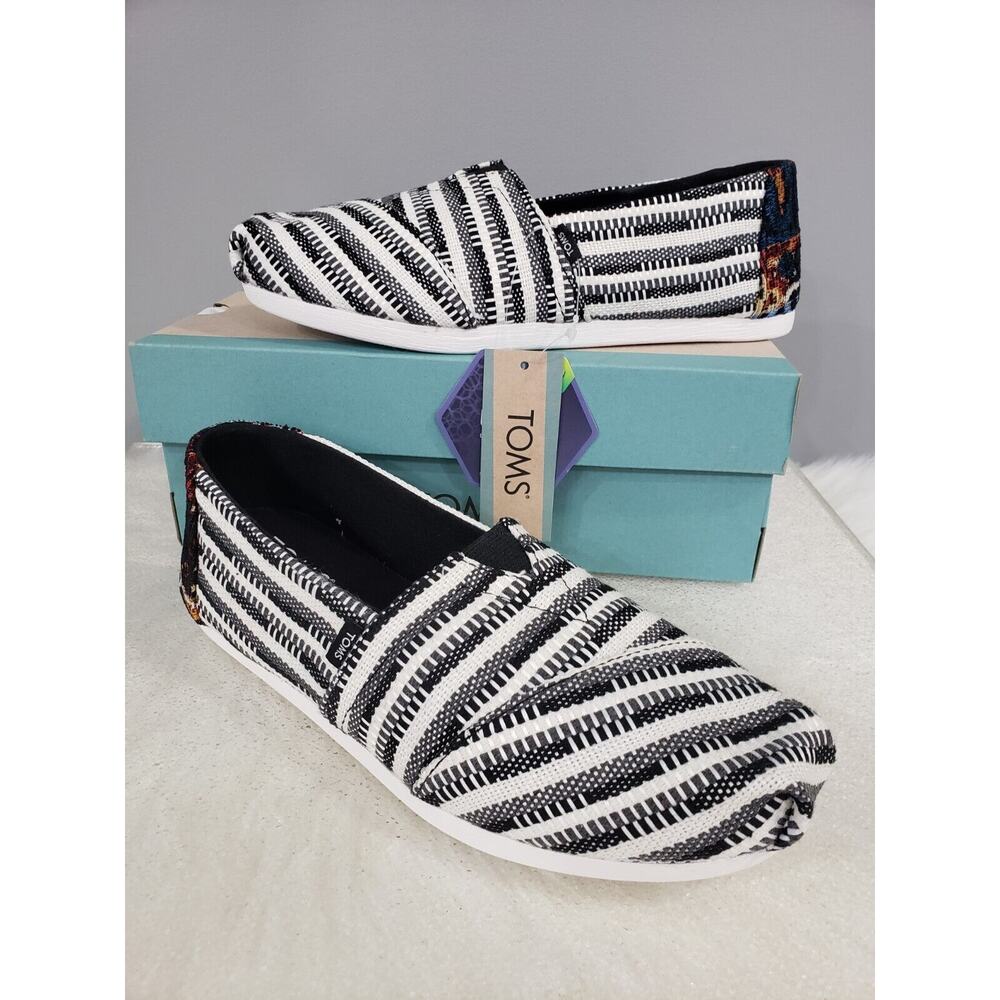 NEW TOMS Alpargata Slip On‎ Womens Black White Global Woven Size 5